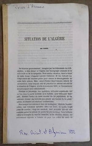 Immagine del venditore per Situation de l'Algrie en 1851 venduto da Meretseger Books