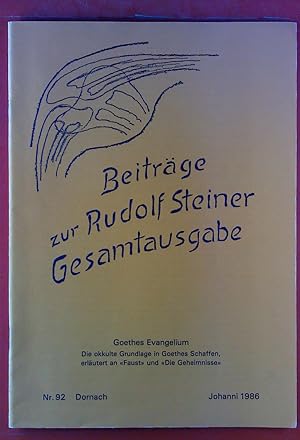 Bild des Verkufers fr Beitrge zur Rudolf Steiner Gesamtausgabe - Nr. 92 zum Verkauf von biblion2