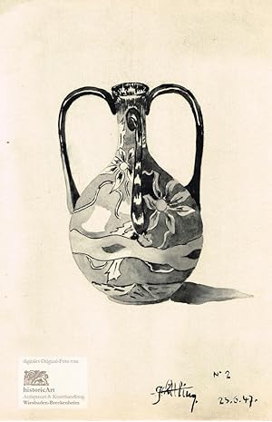 Bauchige Vase mit mehreren Henkeln. Aquarell auf Malkarton 1947