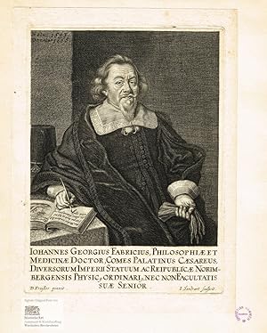 Iohannes Georgius Fabricius, Philosophiae et Medicinae Doctor. Halbfigur im Talar mit Handschuhen...