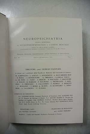 Imagen del vendedor de NEUROPSICHIATRIA. Anno XV (1959). Rivista trimestrale di Neuropsicopatologia e d'Igiene Mentale. a la venta por Antiquariat Bookfarm