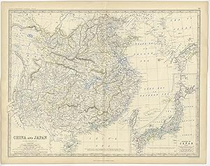 Antique Map of China and Japan by A.K. Johnston (1861)
