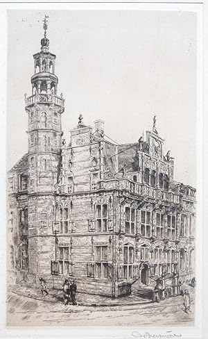 [Modern Print, etching] "Oude stadhuis" (The Hague).