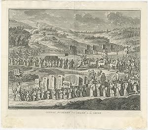 Antique Print of a Funeral Procession in China by B. Picart (c.1730)