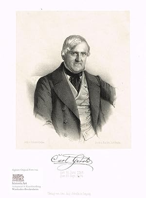 Carl Gerold. Halbfigur in Anzug und Weste mit Halstuch. Lithographie von Schieferdecker um 1850