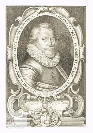 Philippus Cluverius ex Nobili et Antiqua Cluveriorum. Brustbild mit Spitzenkragen im Oval mit Wap...