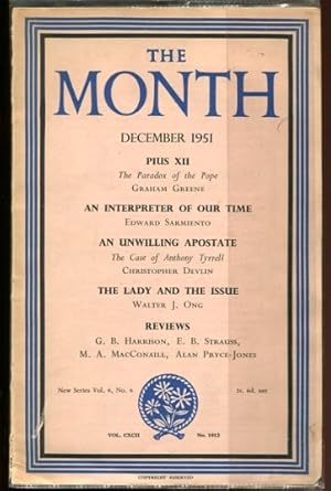 Bild des Verkufers fr The Month. December, 1951 New Series Vol. 6, No. 6 zum Verkauf von Leaf and Stone Books