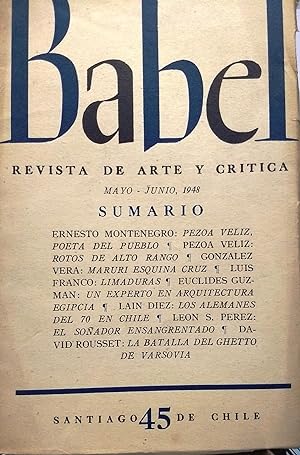 Babel N° 45. Mayo-Junio 1948. Revista de Arte y Crítica. Director Enrique Espinoza. Gerente Mauri...
