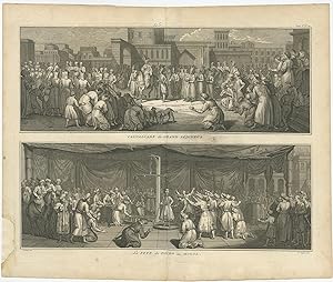 Antique Print of Celebrations of the Mughal Empire by B. Picart (1727)