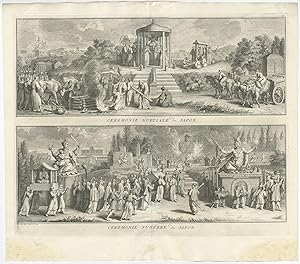 Antique Print of Japanese Funeral Ceremonies by B. Picart (c.1730)