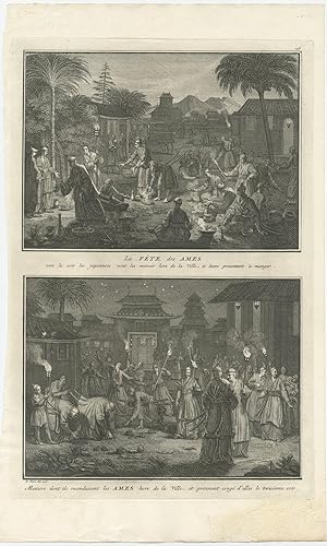 Antique Print of the Japanese Feast of Souls by B. Picart (1728)