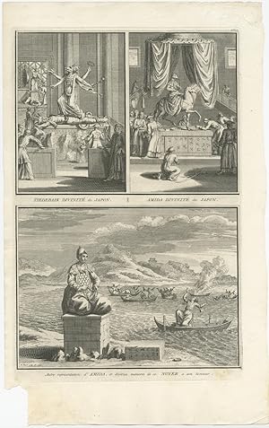 Antique Print of Deities and Religion of Japan by B. Picart (1727)