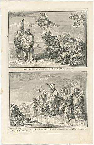 Antique Print of Mendians and Charlatans (China) by B. Picart (1727)