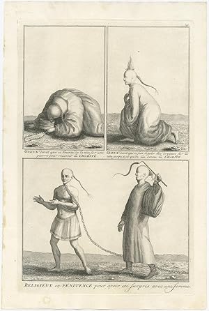 Antique Print of Chinese Beggars (Punishment) by B. Picart (1727)