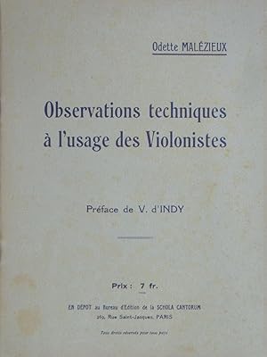 Bild des Verkufers fr Observations techniques  l'usage des violonistes zum Verkauf von Bouquinerie L'Ivre Livre