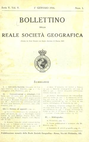 BOLLETTINO della Reale Società Geografica Italiana. Serie V. Vol. V. Fascicolo num. 1. 1 gennaio ...