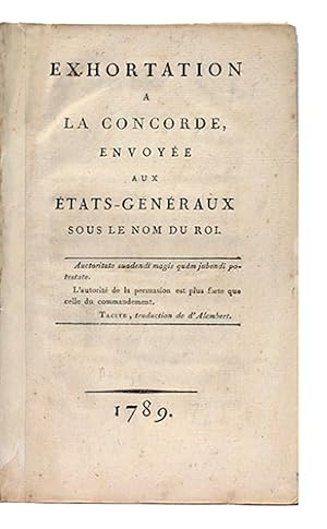 Exhortation à la concorde envoyée aux Etats-Généraux