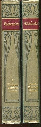 Bild des Verkufers fr Eichendorffs Werke. Herausgegeben von Richard Dietze. Kritisch durchgesehene und erluterte Ausgabe. 1. Band: Gedichte. Robert und Guiscard. / 2. Band: Ahnung und Gegenwart. Novellen. (2 Bcher) zum Verkauf von Antiquariat am Flughafen