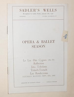 Image du vendeur pour Sadler's Wells Theatre Ballet at Sadler's Wells - Programme Matinee September 13th 1952 - Le Lac Des Cygnes (Act II) - Reflection - Jota Toledana - Tritsch- Tratsch - Les Rendezvous mis en vente par David Bunnett Books