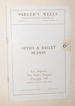 Immagine del venditore per Sadler's Wells Theatre Ballet at Sadler's Wells - Programme August 29th 1952 - Pineapple Poll - The Rake's Progress - Les Sylphides venduto da David Bunnett Books