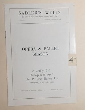 Seller image for Sadler's Wells Theatre Ballet at Sadler's Wells - Programme May 5th 1952 - The Prospect Before Us - Harlequin in April - Assembly Ball for sale by David Bunnett Books
