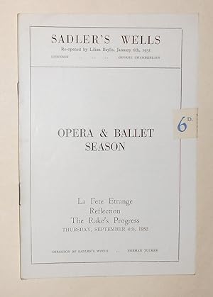 Imagen del vendedor de Sadler's Wells Theatre Ballet at Sadler's Wells - Programme September 4th 1952 - La Fete Etrange - Reflection - The Rake's Progress a la venta por David Bunnett Books