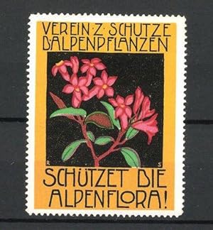 Bild des Verkufers fr Reklamemarke Verein zum Schutze der Alpenpflanzen, rote Alpenblume zum Verkauf von Bartko-Reher