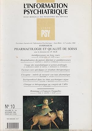 Seller image for L'Information Psychiatrique - Revue mensuelle des Psychiatres des Hpitaux - N 10 - Volume 70 - Dcembre 1994 - Treizimes Journes de l'Information Psychiatrique - Saint-Malo - 6/7 octobre 1994 - Symposium - Pharmacologie et qualit de soins. for sale by PRISCA