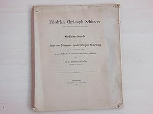 Imagen del vendedor de Gedchtnissrede (!) zur Feier von Schlossers hundertjhrigem Geburtstag am 17. November 1876 in der Aula der Universitt Heidelberg gehalten. a la venta por Antiquariat Hamecher