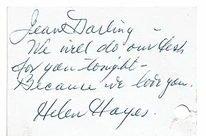 AUTOGRAPH NOTE SIGNED BY HELEN HAYES TO CITY CENTER PRODUCER JEAN DALRYMPLE.