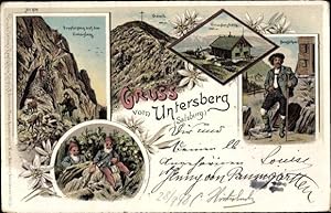 Litho Salzburg, Gruß vom Untersberg, Dopplersteig, Bergführer, Untersberghaus