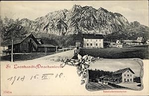 Ansichtskarte / Postkarte Drachenloch Sankt Leonhard Grödig in Salzburg, Bahnhofsrestauration, Or...