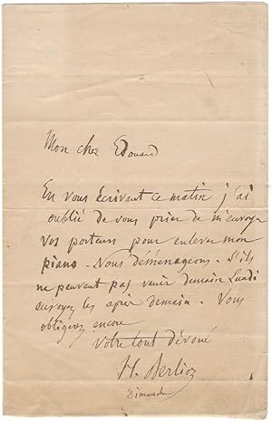 Imagen del vendedor de Eigenh. Brief m. U. ( H. Berlioz"). a la venta por Kotte Autographs GmbH