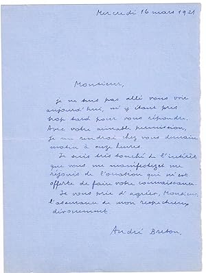 autograph letter signed by breton andre poète fondateur du