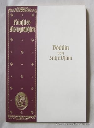 Image du vendeur pour Bcklin. 4. Auflage. Bielefeld u. Leipzig, Velhagen & Klasing, 1904. Gr.-8vo. Mit 1 Farbtafel u. 106 Abb. 2 Bl., 125 S. Leinenkaschierter Or.-Kart. mit reicher Goldprgung in Schmuckschuber; dieser etw. angestaubt. (Knstler-Monographien, 70). mis en vente par Jrgen Patzer