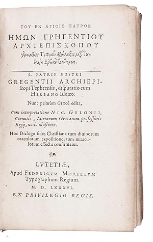 [Title in Greek followed by:] Disputatio cum Herbano Iudaeo: nunc primùm Graecè edita, cum interp...