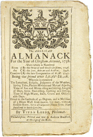 THE AMERICAN ALMANACK FOR THE YEAR OF CHRISTIAN ACCOUNT, 1738.