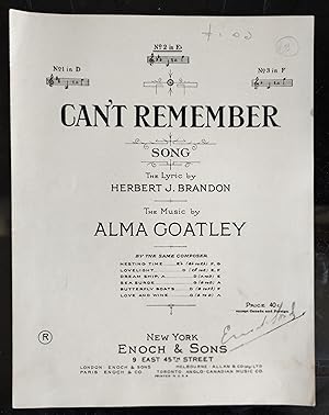 Seller image for Can't Remember (Song) for sale by Shore Books