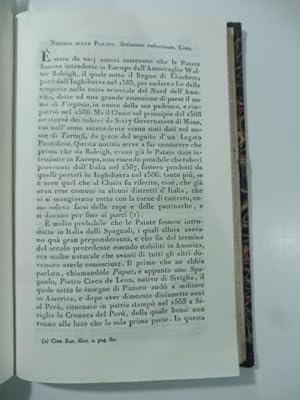 Notizie sulle patate. Solanum tuberosum. Linn. (Stralcio da: Nuovo giornale de' letterati. N. 77....