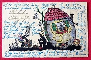 Bild des Verk�ufers f�r Ansichtskarte AK Die besten Ostergr��e (M�dchen im Osterhasenkost�m vor Ostereierhaus. Mit Stempel Gr�ditz vor Reichenbach / Eulengebirge) zum Verkauf von ANTIQUARIAT H. EPPLER