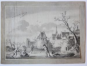 Winter landscape with skaters (Tekening van winterlandschap met schaatsers).