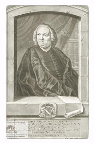 Antonius Franciscus Gorius. Halbfigur im Priestertalar in seiner Bibliothek. Großes Schabkunstbla...