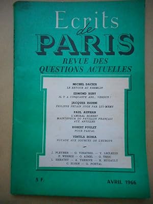 Imagen del vendedor de Ecrits de Paris - Revue des questions actuelles - N. 247 - avril 1966 a la venta por Frederic Delbos