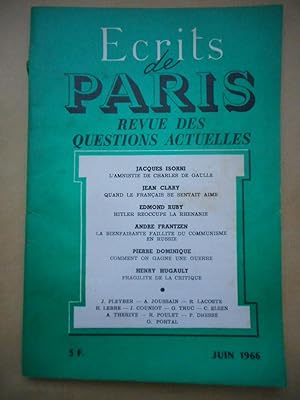 Immagine del venditore per Ecrits de Paris - Revue des questions actuelles - N. 245 - juin 1966 venduto da Frederic Delbos