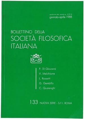 BOLLETTINO DELLA SOCIETA' FILOSOFICA ITALIANA. Nuova Serie: N. 133, gennaio/aprile 1988.: