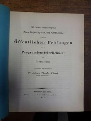 Bild des Verkufers fr Teil 1: Ueber des Sophokles Philoktetes - Teil 2: Schulnachrichten (Johann Theodor Voemel), Mit hchster Genehmigung eines hochwrdigen evangel.-luther. Consistoriums zeigt die oeffentlichen Prfungen und die Progressions-Feierlichkeit des Gymnasiums ehrerbietigst und ergebenst an, zum Verkauf von Antiquariat Orban & Streu GbR