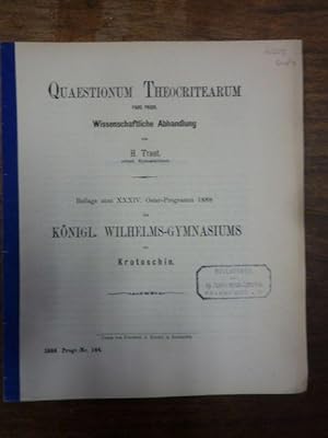 Seller image for Quaestionum Theocritearum - Wissenschaftliche Abhandlung, Beilage zum XXXIV. Oster-Programm 1888 des Knigl. Wilhelms-Gymnasiums zu Krotoschin, for sale by Antiquariat Orban & Streu GbR