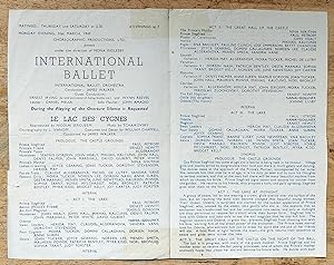 Imagen del vendedor de International Ballet March 31st 1947 programme "Le Lac Des Cygnes" a la venta por Shore Books
