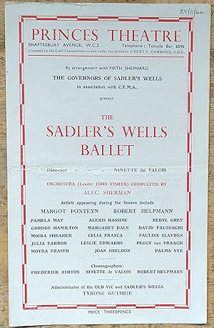 Imagen del vendedor de The Sadler's Wells Ballet Nov 29th 1944 Programme "Le Lac Des Cygnes - Act II" "Nocturne" and "Hamlet" a la venta por Shore Books