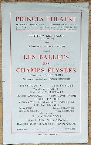 Imagen del vendedor de Les Ballets Des Champs Elysees "Treize Danses" "L'Oiseau Bleu" "Grand Pas Classique" "La Nuit" amd "Le Jeune Homme Et La Mort" a la venta por Shore Books